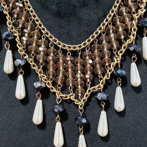 Womens Fashion Gold Tone Crystal Round Beads Collar Necklace with Lobster Clasp - Picture 4 of 6